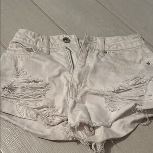 Women's White Distressed Denim Shorts